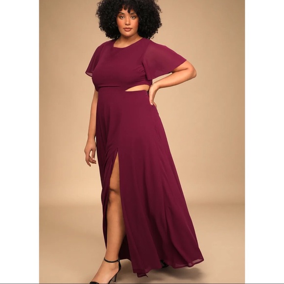 Lulus Dresses & Skirts - Lulus Garden Bliss Cutout Open Back Maxi Dress Gown Burgundy Short Sleeve XL NWT